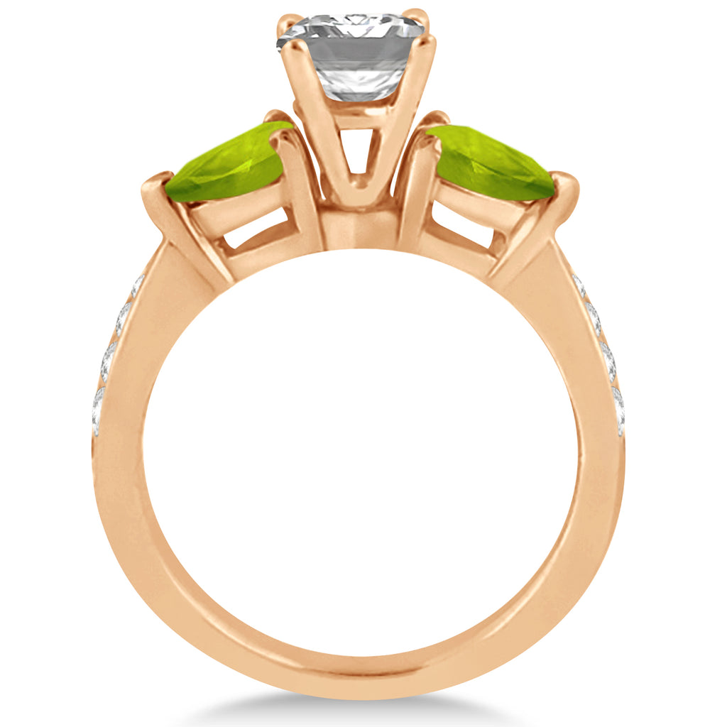 Emerald Diamond & Pear Peridot Engagement Ring 14k Rose Gold (1.79ct)
