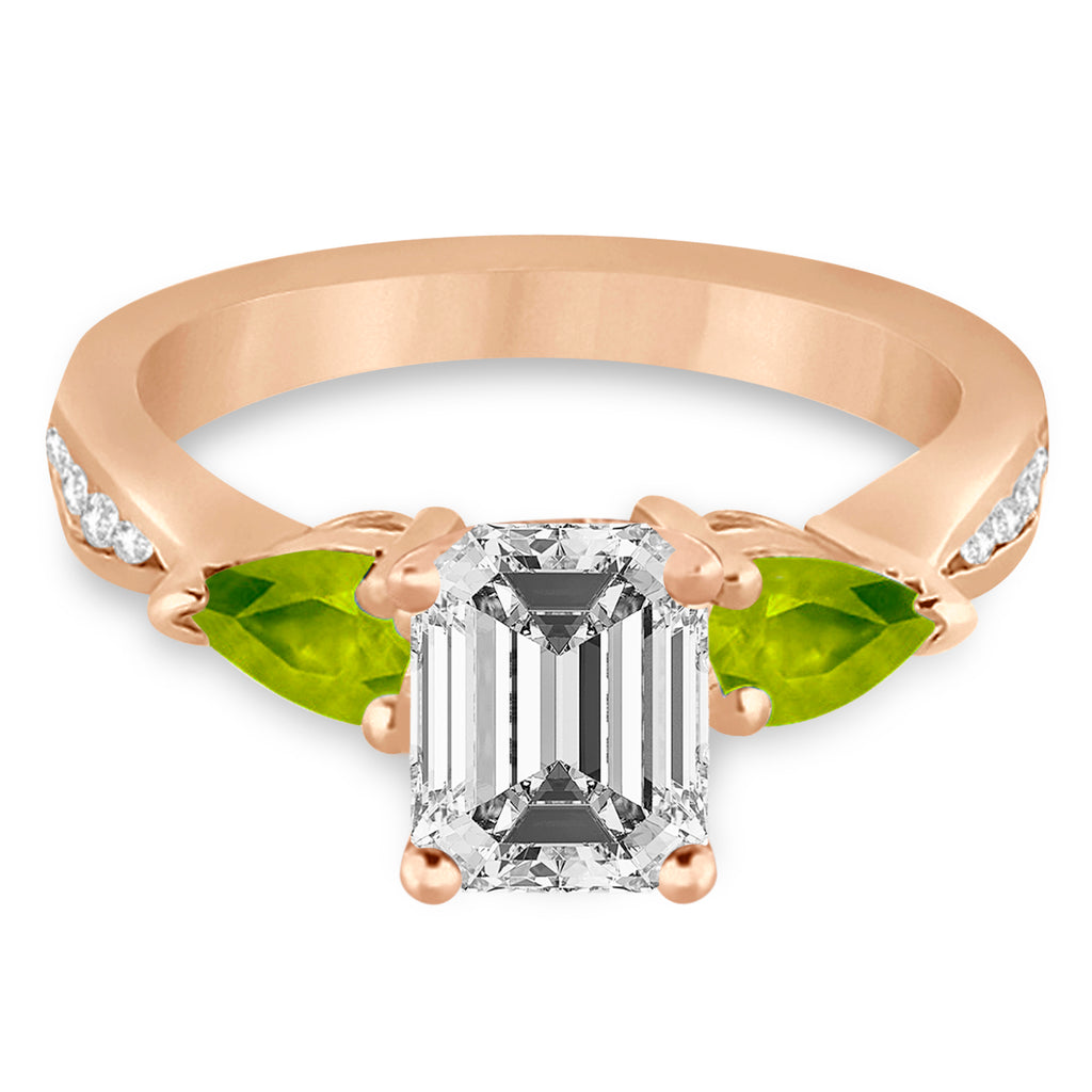 Emerald Diamond & Pear Peridot Engagement Ring 14k Rose Gold (1.79ct)