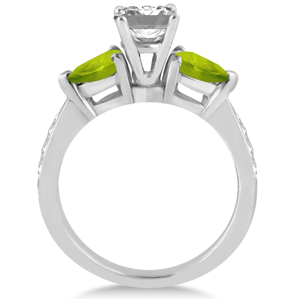 Emerald Diamond & Pear Peridot Engagement Ring 14k White Gold (1.79ct)