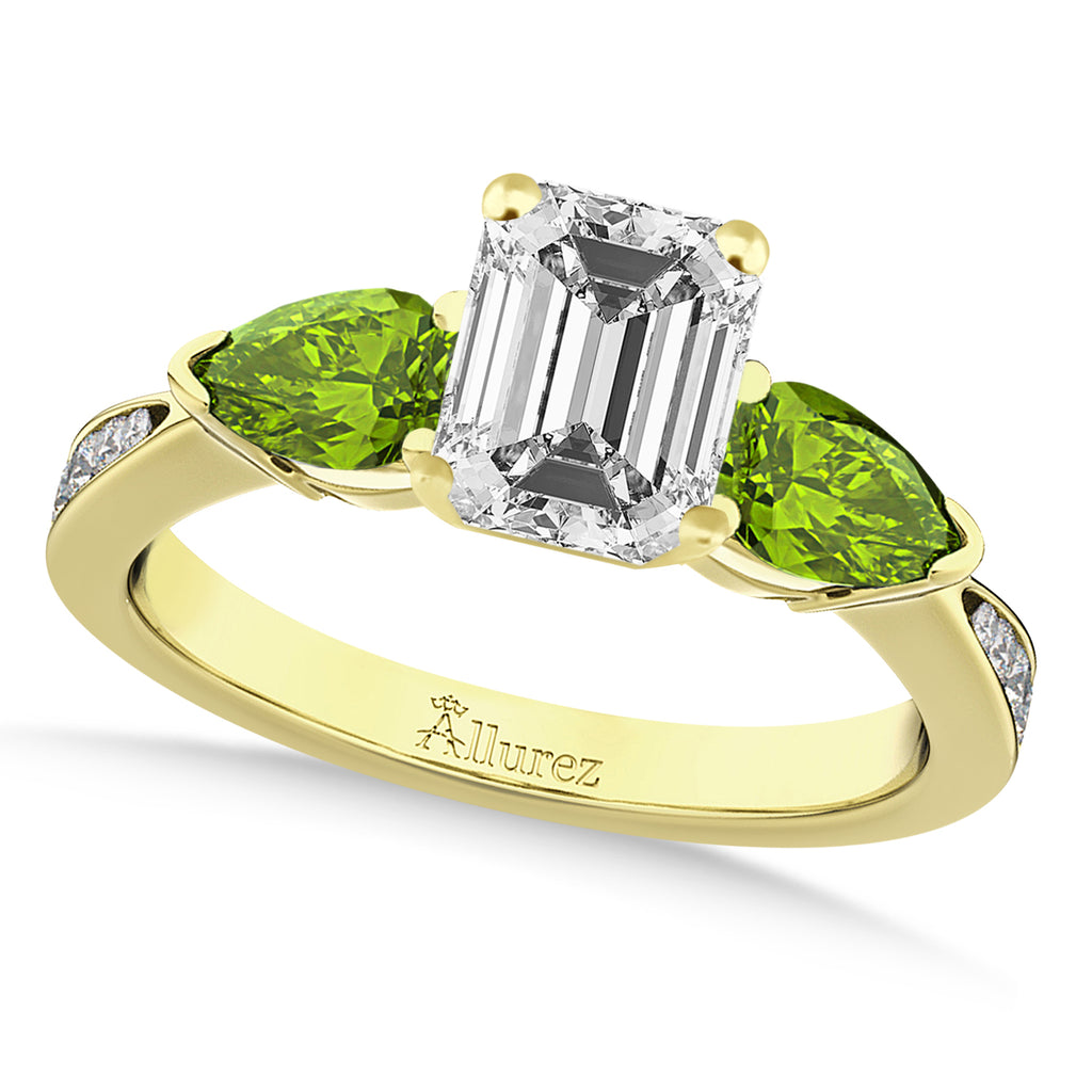 Emerald Diamond & Pear Peridot Engagement Ring 14k Yellow Gold (1.79ct)