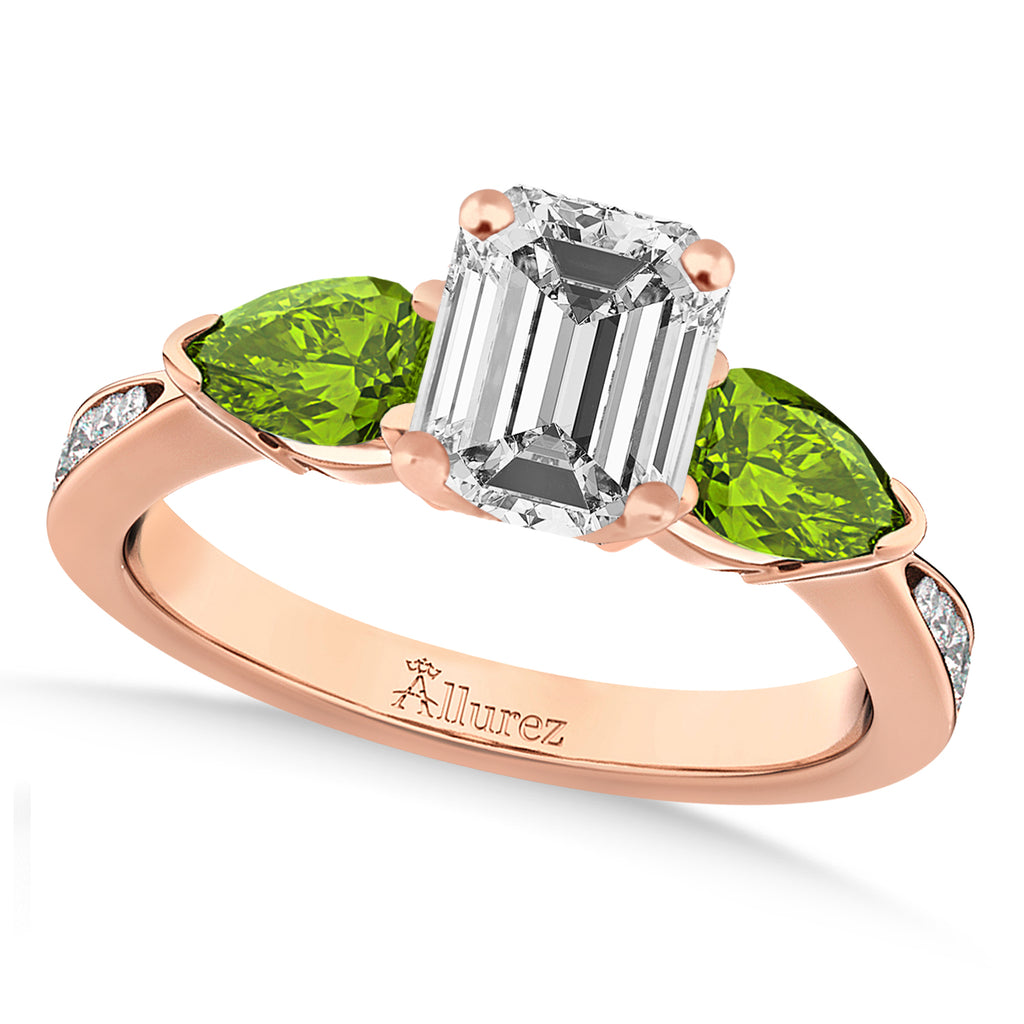 Emerald Diamond & Pear Peridot Engagement Ring 18k Rose Gold (1.79ct)