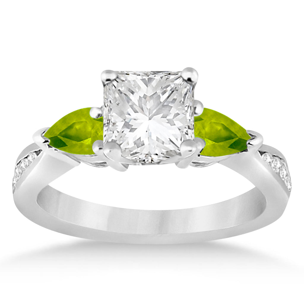 Emerald Diamond & Pear Peridot Engagement Ring in Palladium (1.79ct)