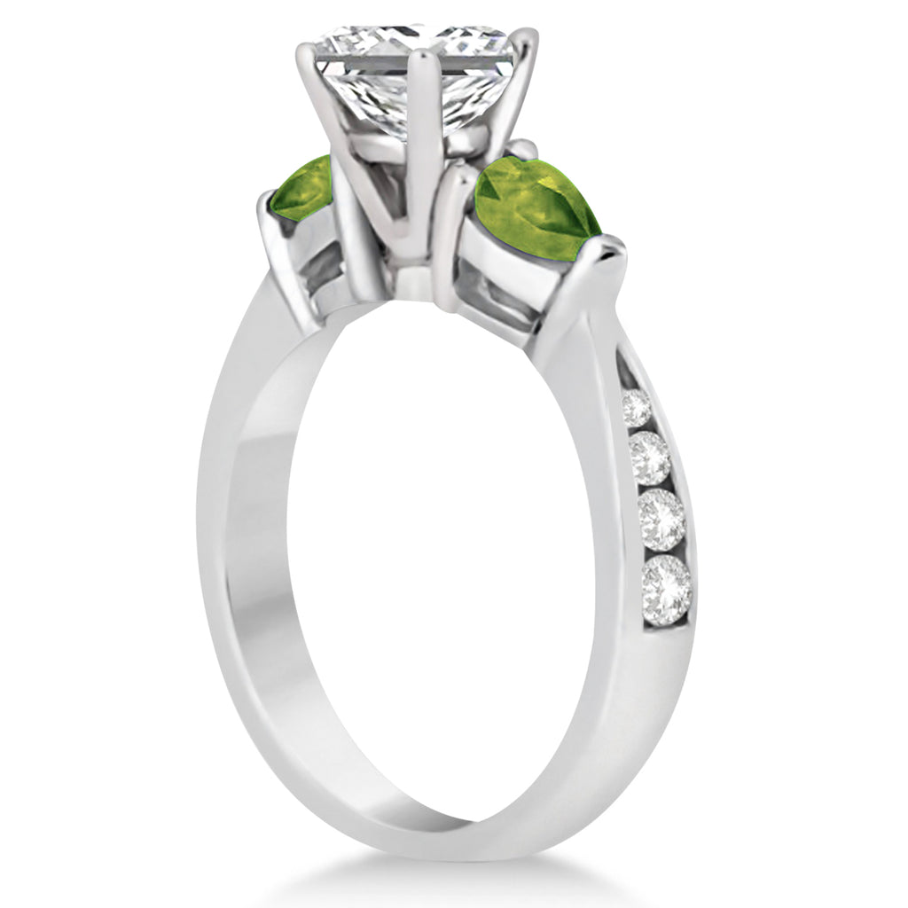Princess Diamond & Pear Peridot Engagement Ring 14k White Gold (1.79ct)