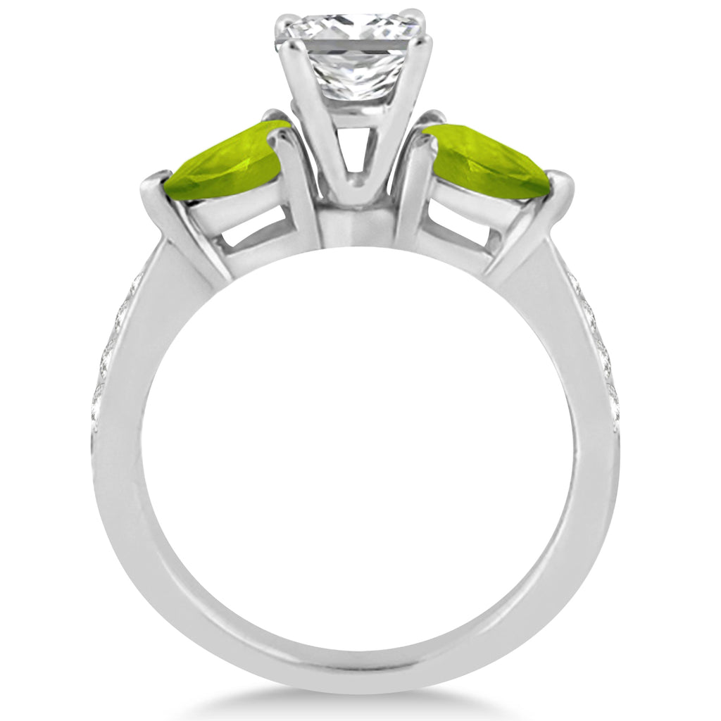 Princess Diamond & Pear Peridot Engagement Ring 14k White Gold (1.79ct)
