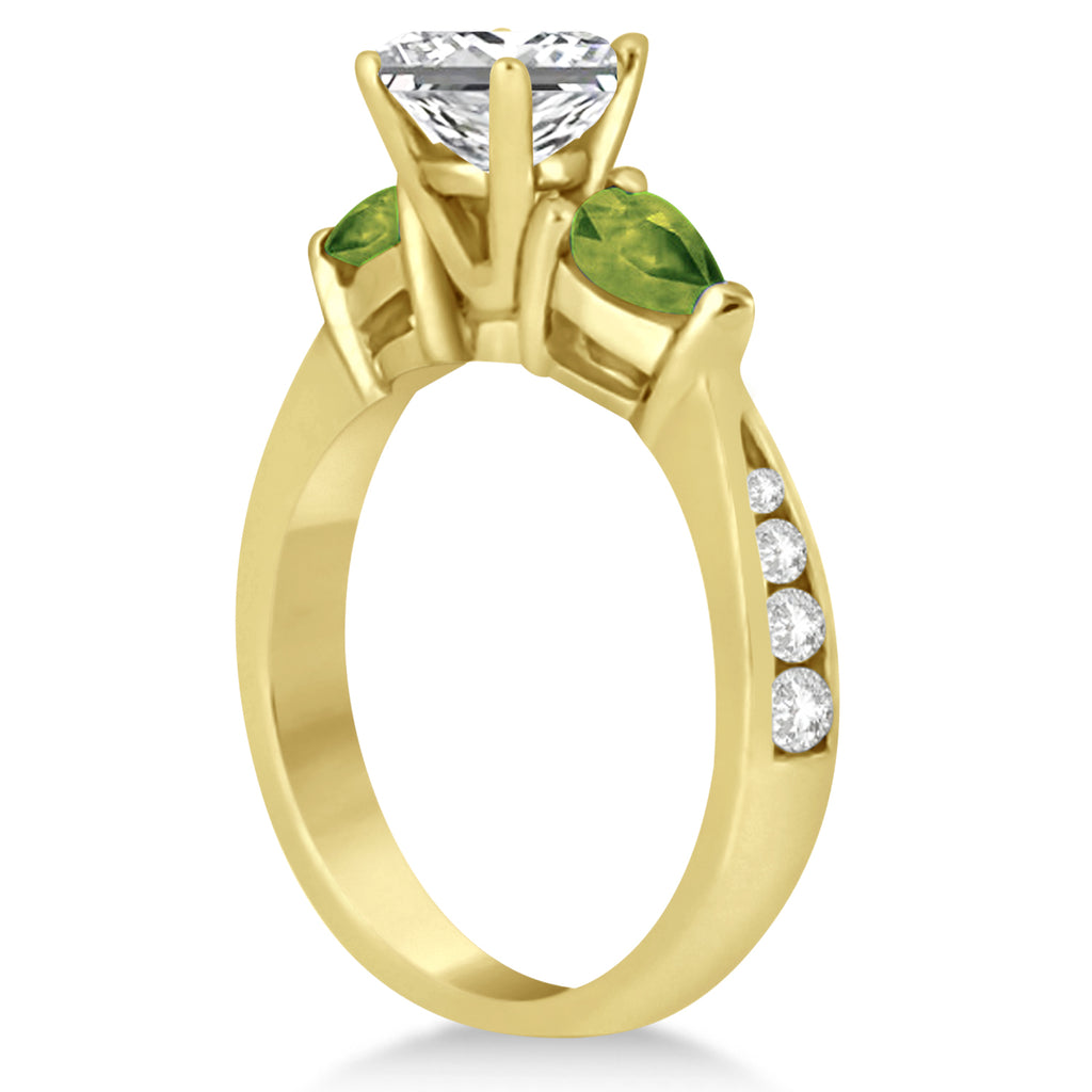 Princess Diamond & Pear Peridot Engagement Ring 14k Yellow Gold (1.79ct)