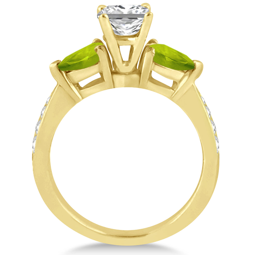 Princess Diamond & Pear Peridot Engagement Ring 14k Yellow Gold (1.79ct)