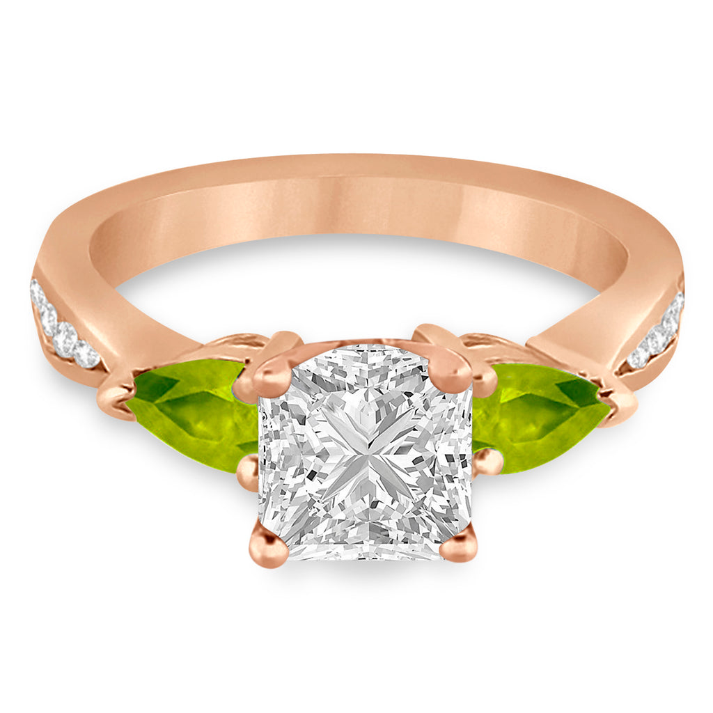 Princess Diamond & Pear Peridot Engagement Ring 18k Rose Gold (1.79ct)