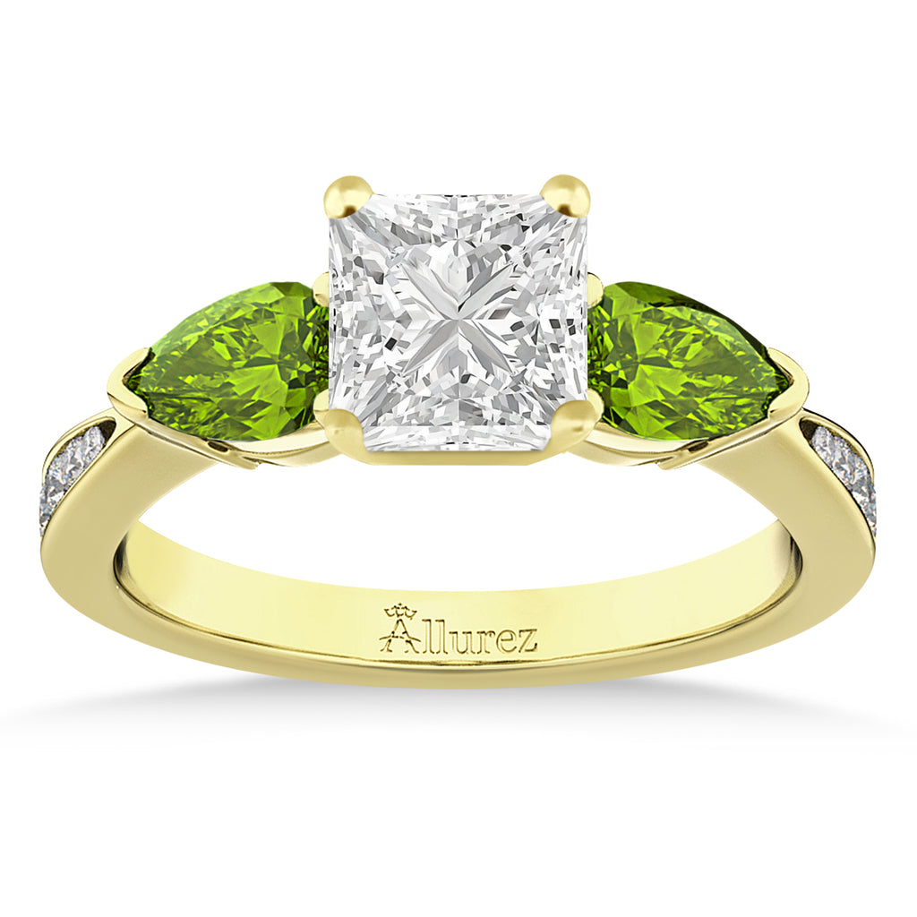 Princess Diamond & Pear Peridot Engagement Ring 18k Yellow Gold (1.79ct)