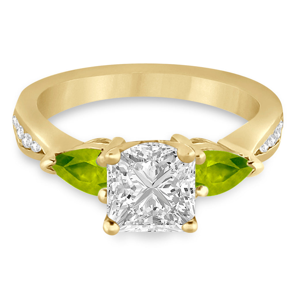 Princess Diamond & Pear Peridot Engagement Ring 18k Yellow Gold (1.79ct)