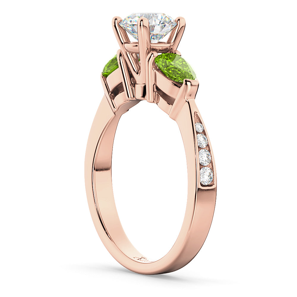 Round Diamond & Pear Peridot Engagement Ring 14k Rose Gold (1.79ct)
