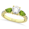 Round Diamond & Pear Peridot Engagement Ring 14k Yellow Gold (1.79ct)