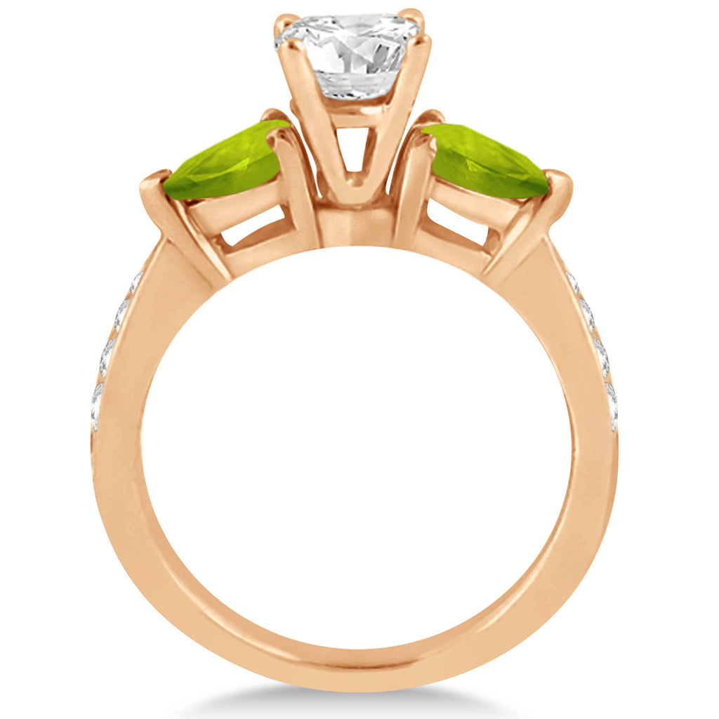 Round Diamond & Pear Peridot Engagement Ring 18k Rose Gold (1.79ct)