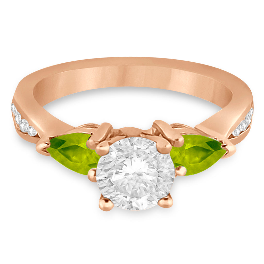 Round Diamond & Pear Peridot Engagement Ring 18k Rose Gold (1.79ct)