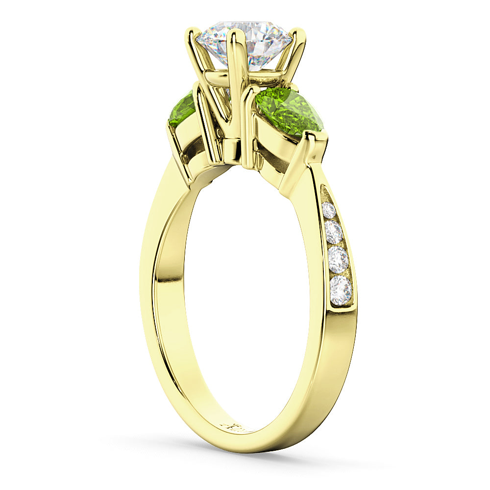 Round Diamond & Pear Peridot Engagement Ring 18k Yellow Gold (1.79ct)