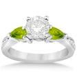 Diamond & Pear Peridot Engagement Ring 14k White Gold (0.79ct)
