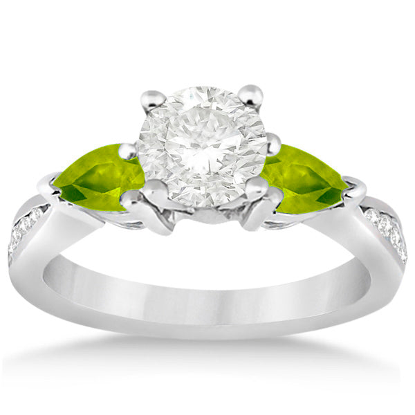 Diamond & Pear Peridot Engagement Ring 18k White Gold (0.79ct)