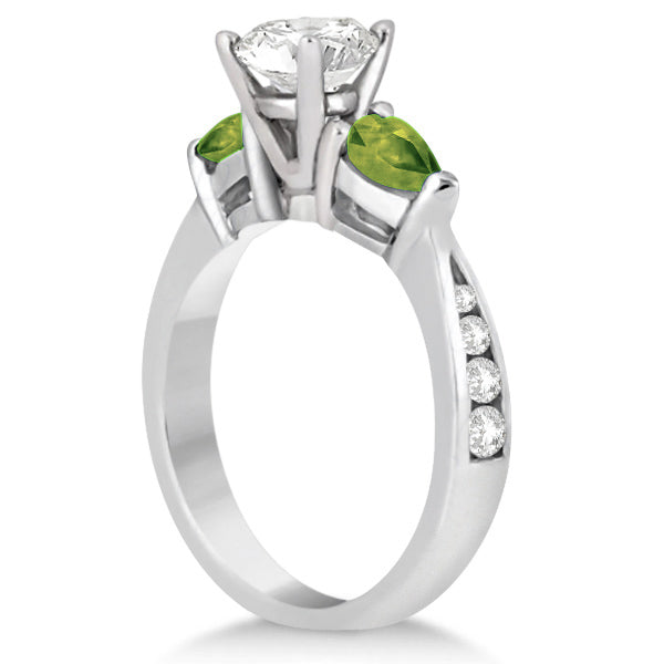 Diamond & Pear Peridot Engagement Ring 18k White Gold (0.79ct)