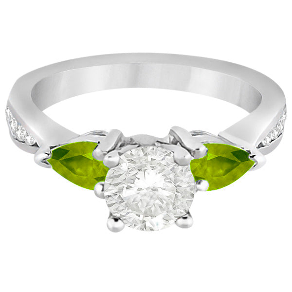 Diamond & Pear Peridot Engagement Ring 18k White Gold (0.79ct)