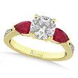 Cushion Diamond & Pear Ruby Gemstone Engagement Ring 14k Yellow Gold (1.29ct)