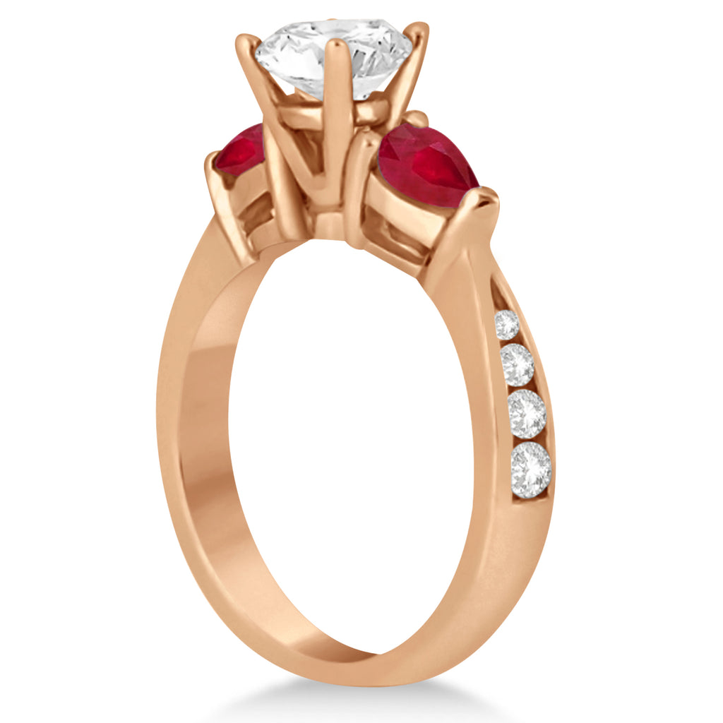 Cushion Diamond & Pear Ruby Gemstone Engagement Ring 18k Rose Gold (1.29ct)