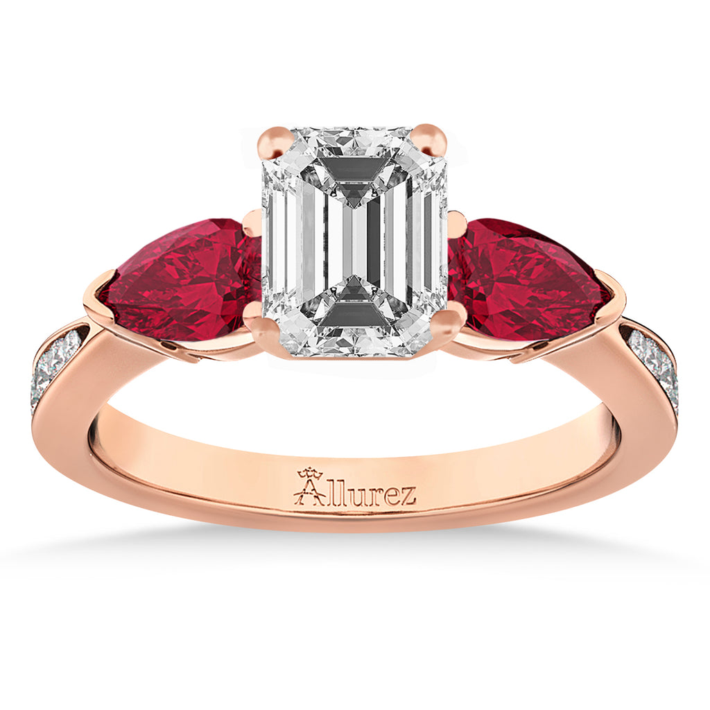Emerald Diamond & Pear Ruby Gemstone Engagement Ring 14k Rose Gold (1.29ct)