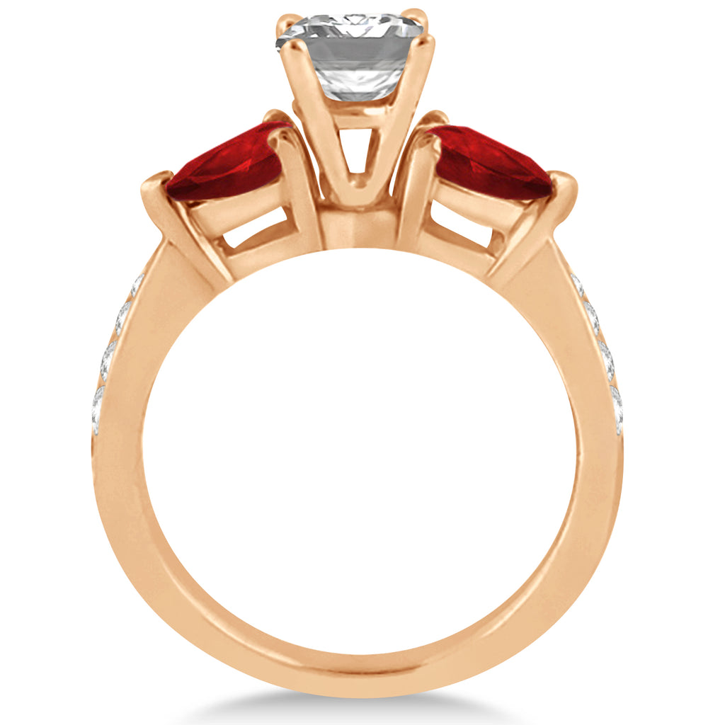 Emerald Diamond & Pear Ruby Gemstone Engagement Ring 14k Rose Gold (1.29ct)