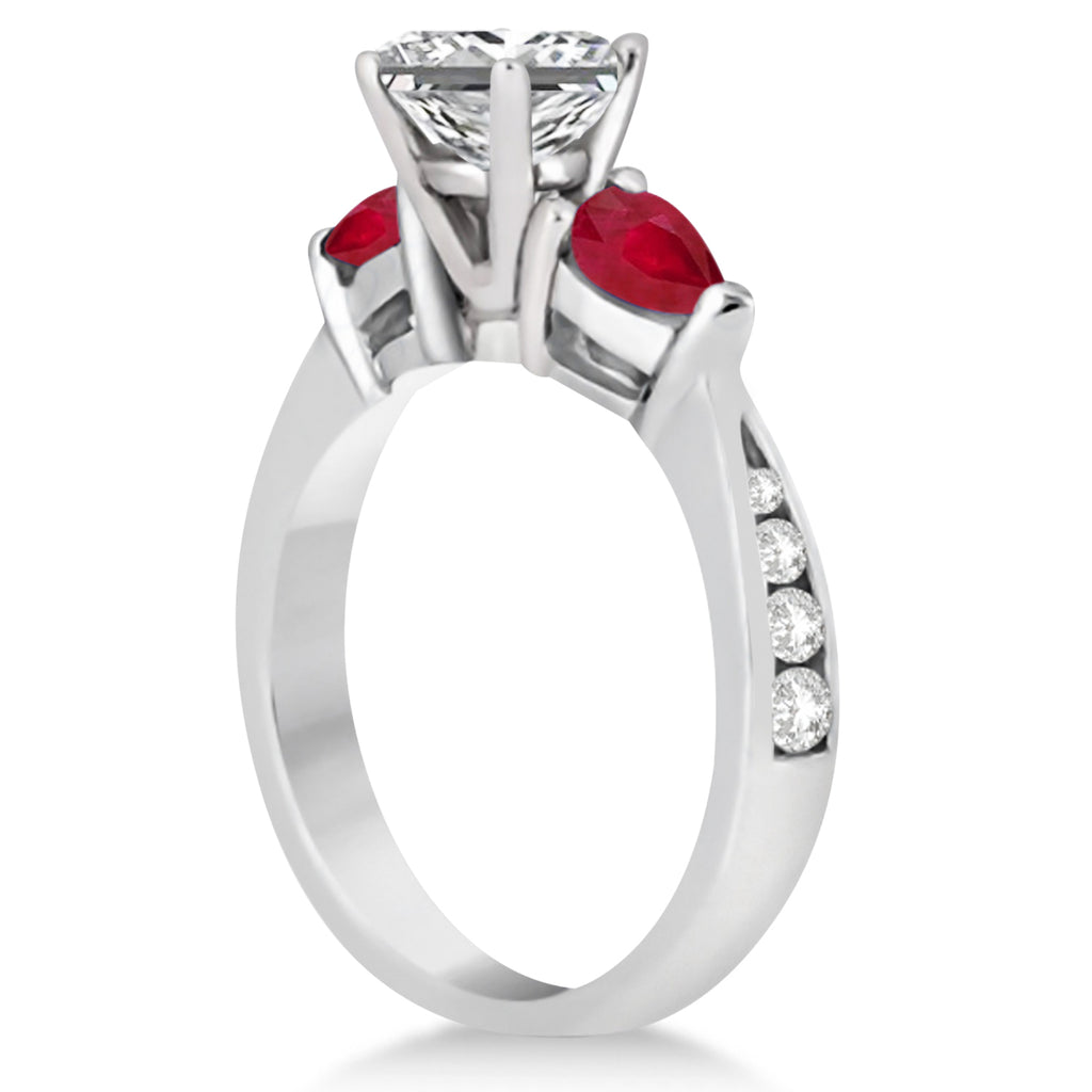 Emerald Diamond & Pear Ruby Gemstone Engagement Ring 14k White Gold (1.29ct)
