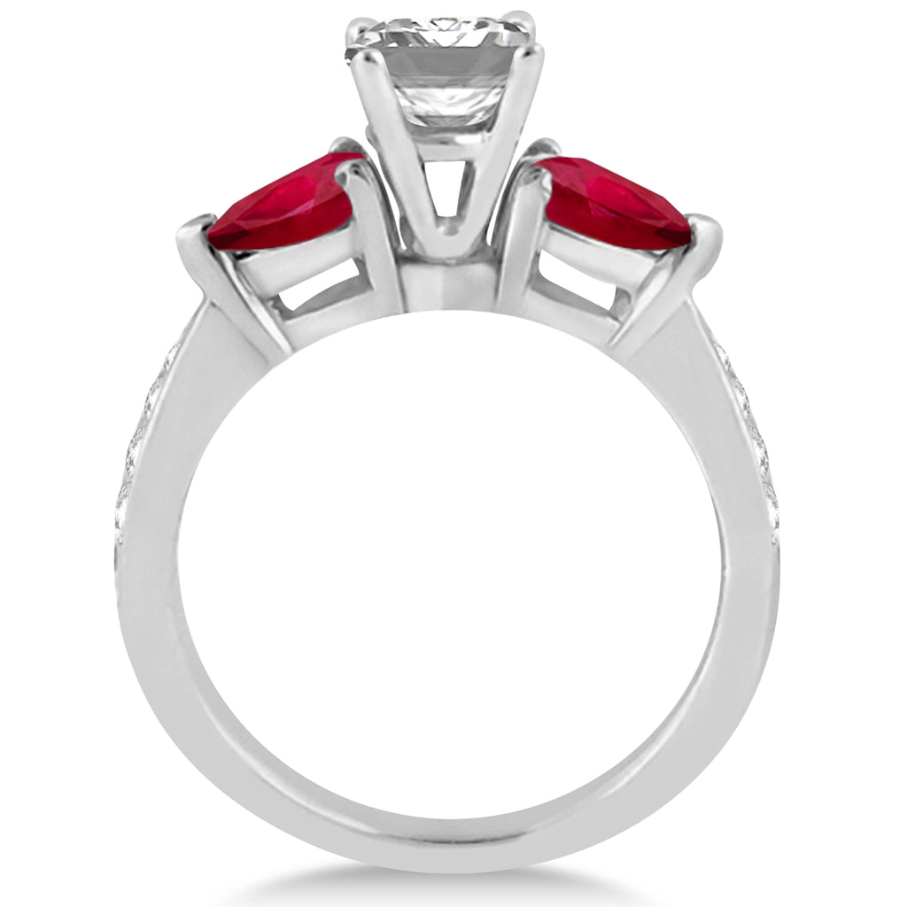 Emerald Diamond & Pear Ruby Gemstone Engagement Ring 14k White Gold (1.29ct)
