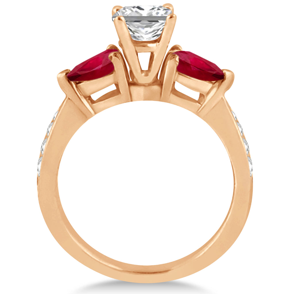 Princess Diamond & Pear Ruby Gemstone Engagement Ring 14k Rose Gold (1.29ct)
