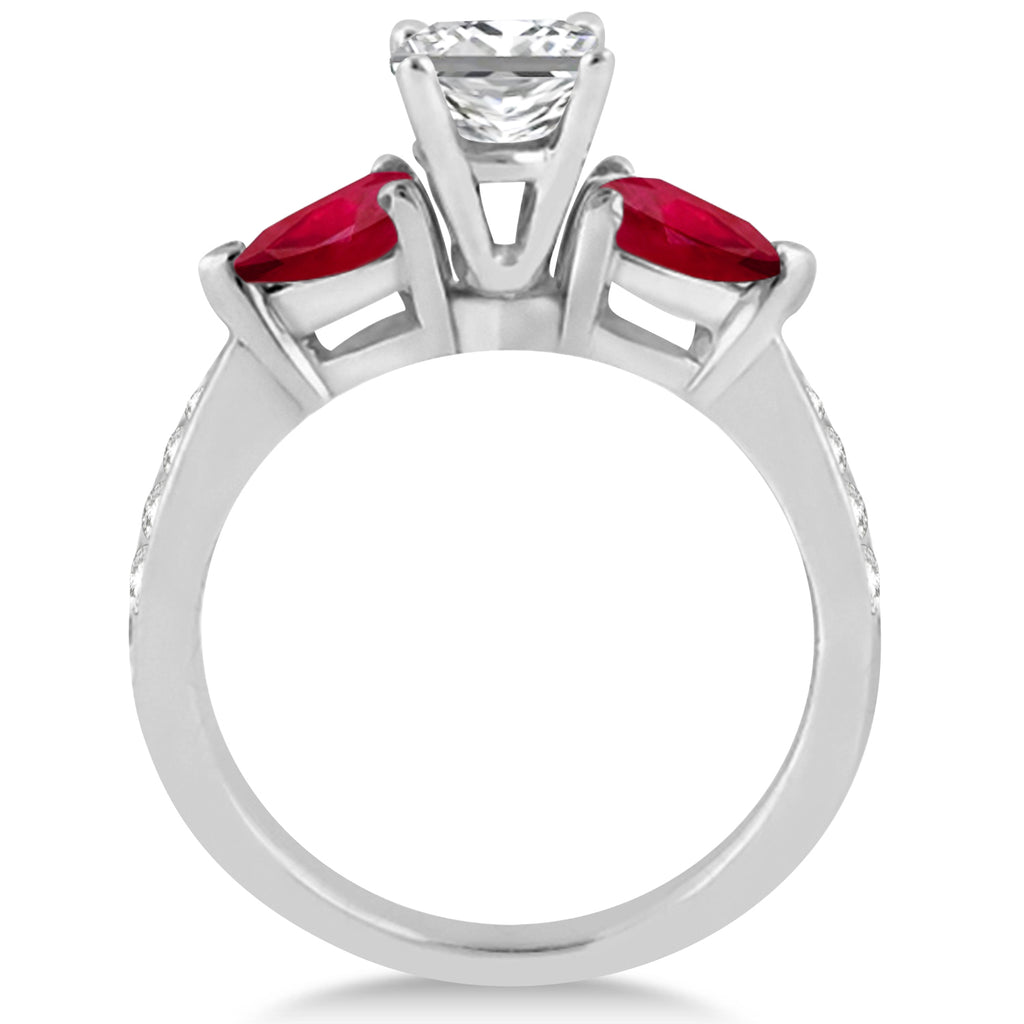 Princess Diamond & Pear Ruby Gemstone Engagement Ring 14k White Gold (1.29ct)