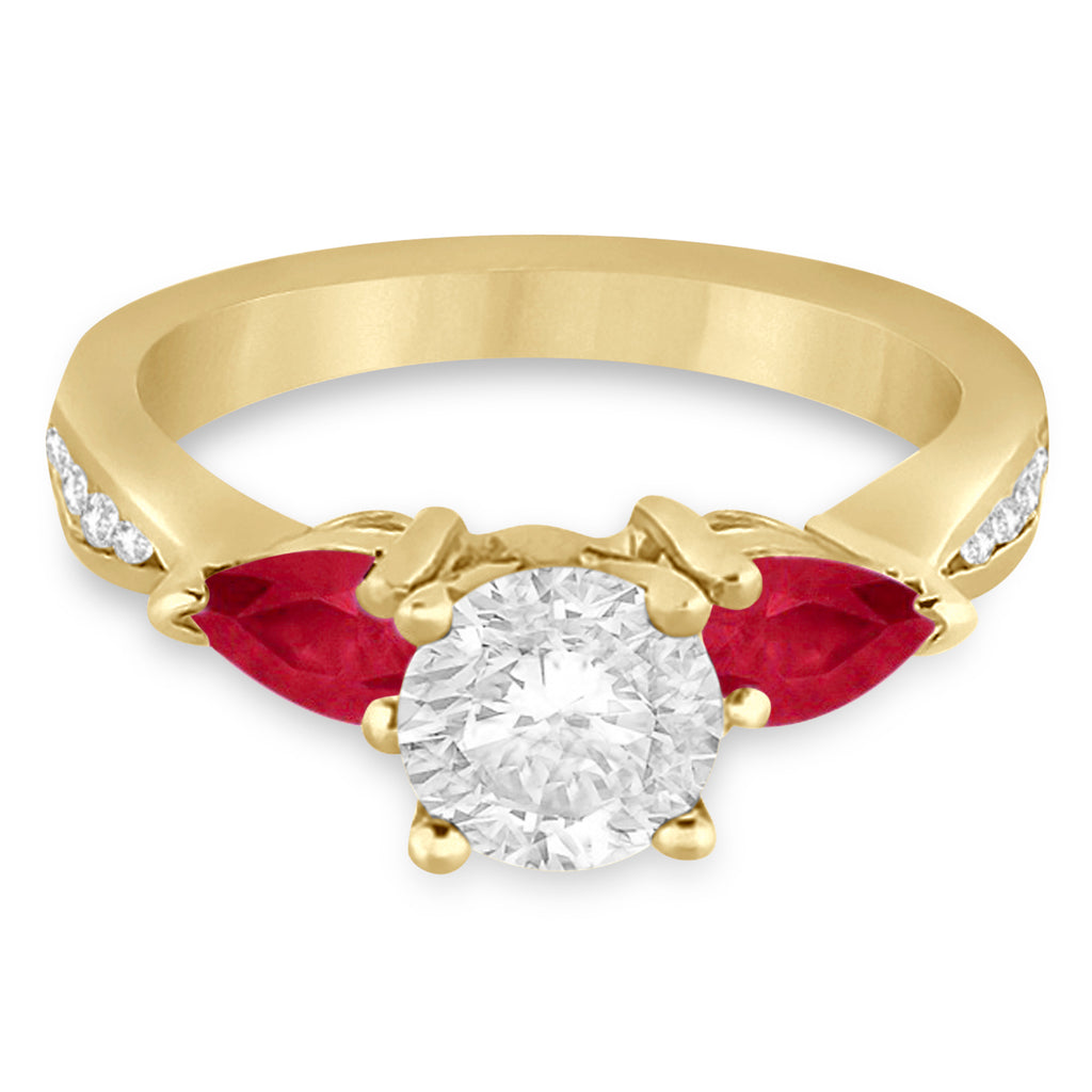 Round Diamond & Pear Ruby Gemstone Engagement Ring 14k Yellow Gold (1.29ct)