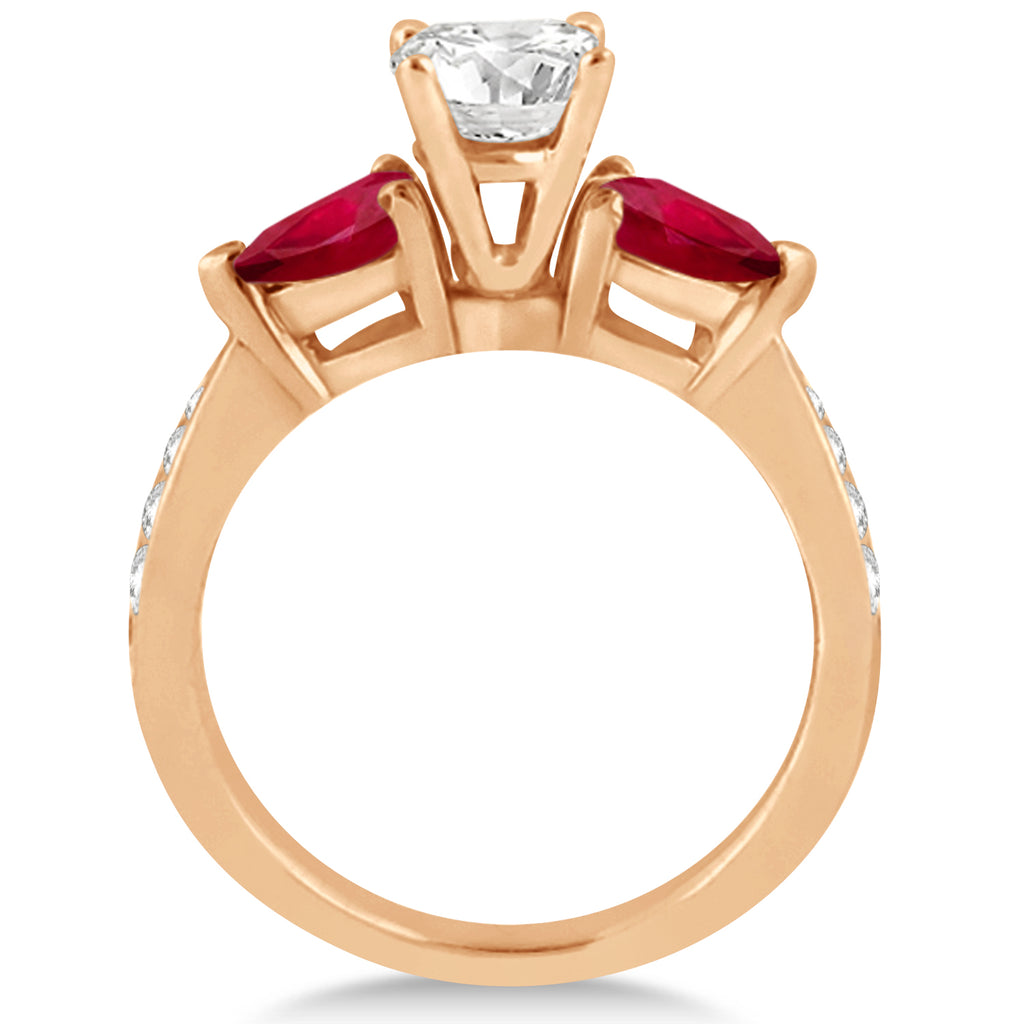 Round Diamond & Pear Ruby Gemstone Engagement Ring 18k Rose Gold (1.29ct)