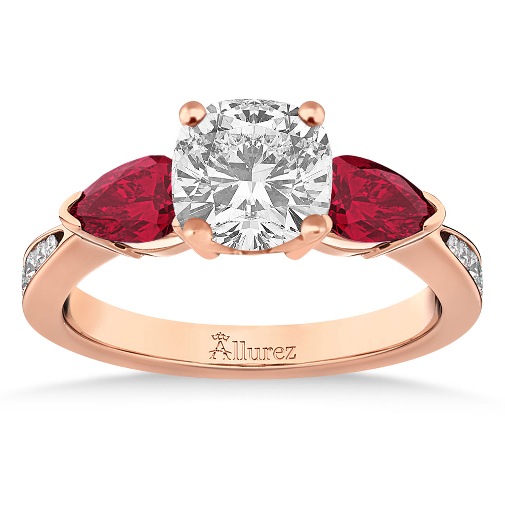 Cushion Diamond & Pear Ruby Gemstone Engagement Ring 18k Rose Gold (1.79ct)