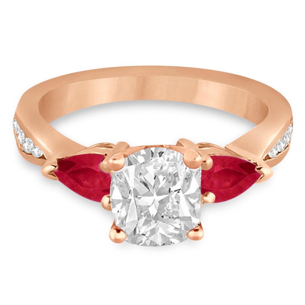 Cushion Diamond & Pear Ruby Gemstone Engagement Ring 18k Rose Gold (1.79ct)
