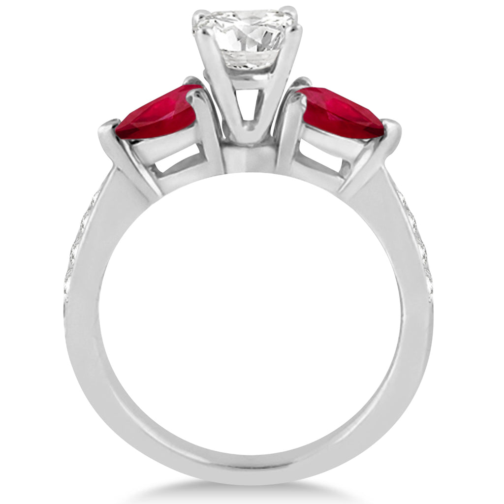 Cushion Diamond & Pear Ruby Gemstone Engagement Ring 18k White Gold (1.79ct)