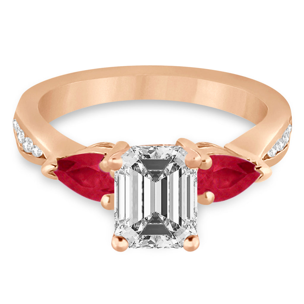 Emerald Diamond & Pear Ruby Gemstone Engagement Ring 14k Rose Gold (1.79ct)