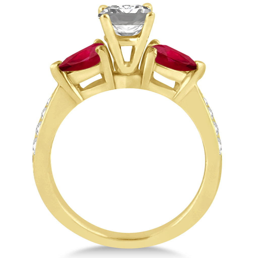 Emerald Diamond & Pear Ruby Gemstone Engagement Ring 14k Yellow Gold (1.79ct)