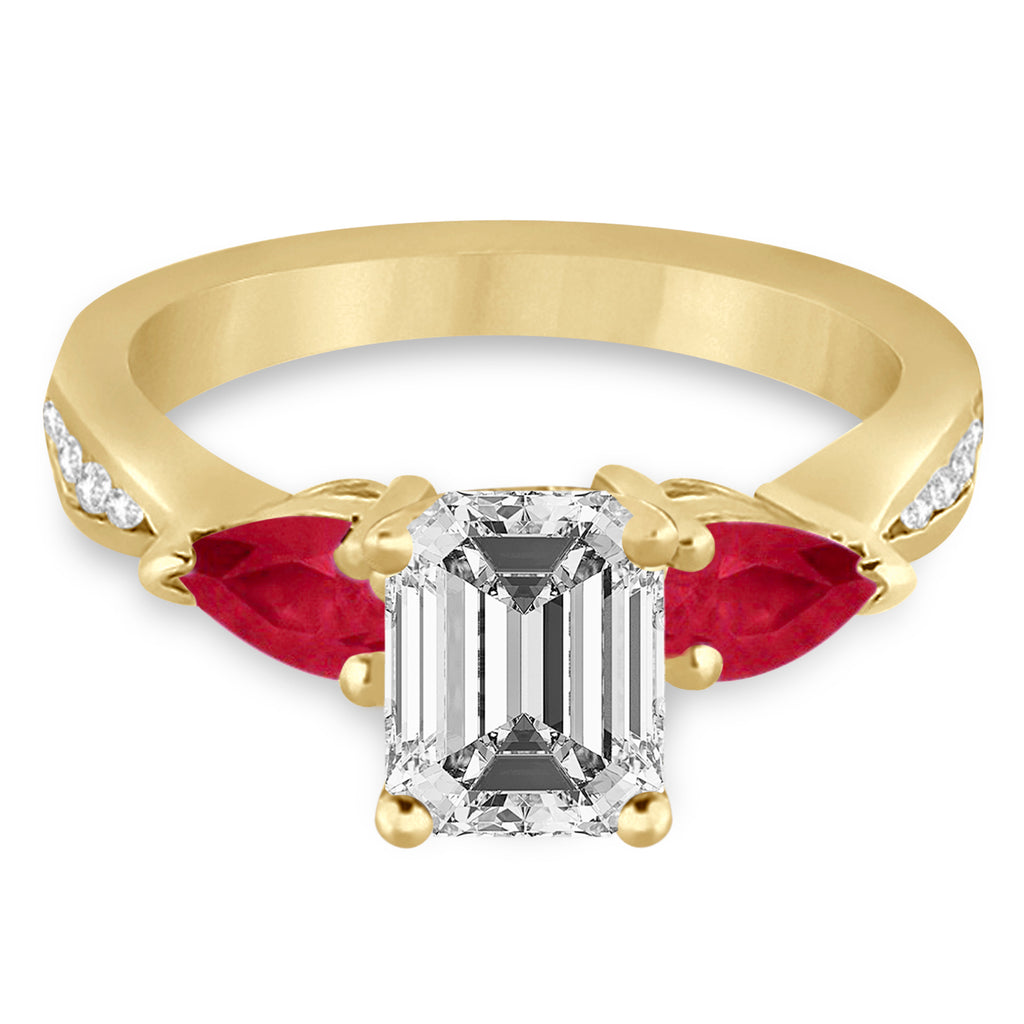 Emerald Diamond & Pear Ruby Gemstone Engagement Ring 14k Yellow Gold (1.79ct)