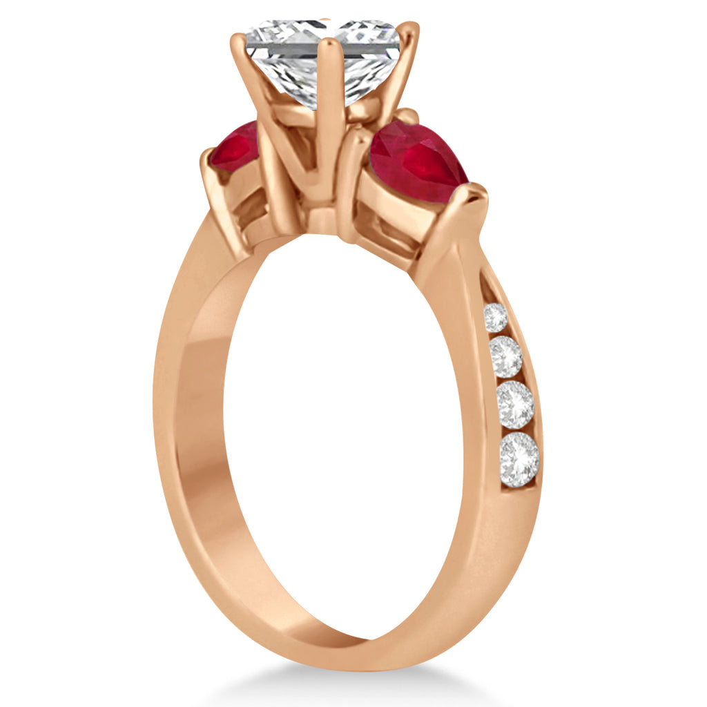 Princess Diamond & Pear Ruby Gemstone Engagement Ring 14k Rose Gold (1.79ct)