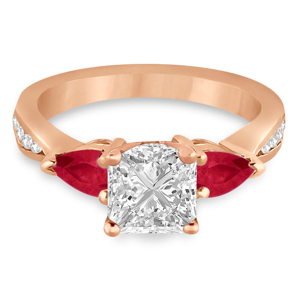 Princess Diamond & Pear Ruby Gemstone Engagement Ring 14k Rose Gold (1.79ct)