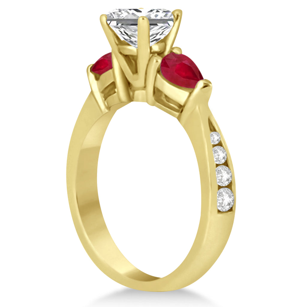 Princess Diamond & Pear Ruby Gemstone Engagement Ring 14k Yellow Gold (1.79ct)