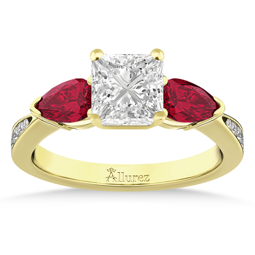 Princess Diamond & Pear Ruby Gemstone Engagement Ring 18k Yellow Gold (1.79ct)
