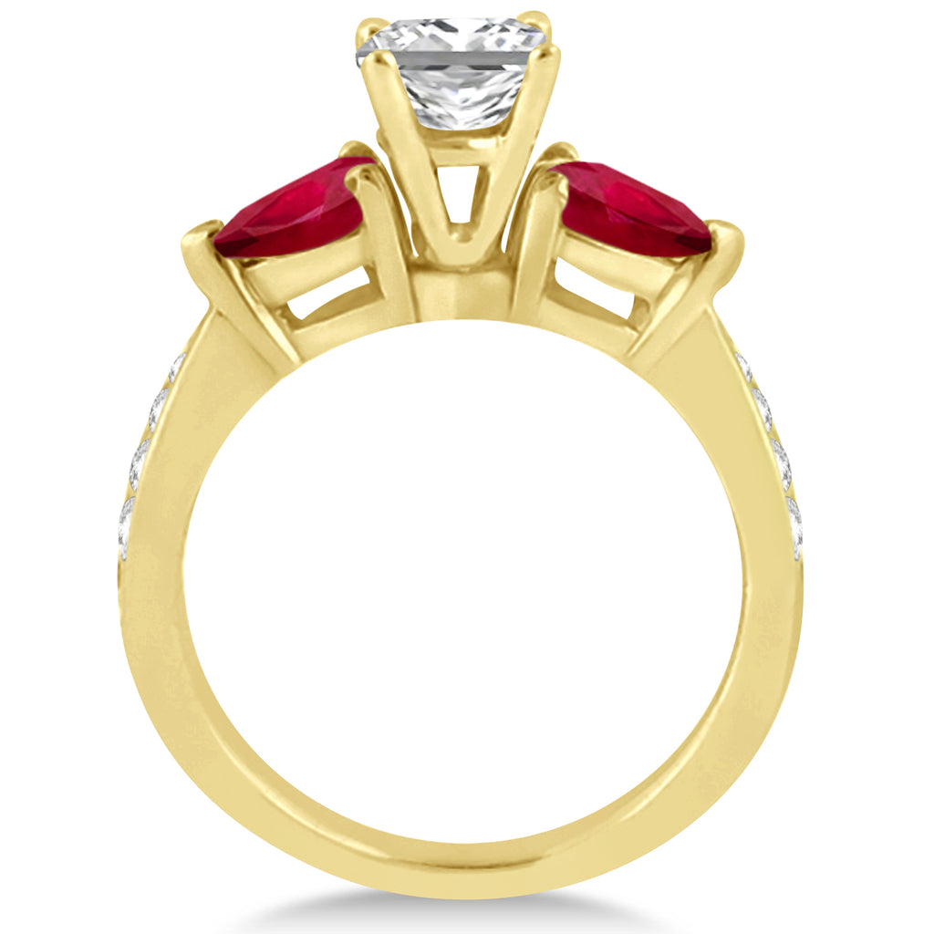 Princess Diamond & Pear Ruby Gemstone Engagement Ring 18k Yellow Gold (1.79ct)