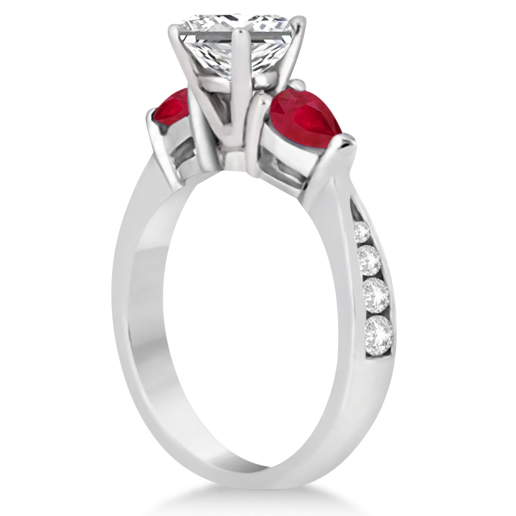 Princess Diamond & Pear Ruby Gemstone Engagement Ring Platinum (1.79ct)