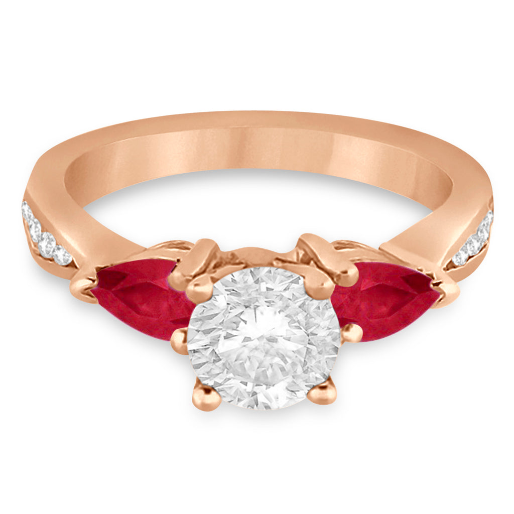Round Diamond & Pear Ruby Gemstone Engagement Ring 14k Rose Gold (1.79ct)