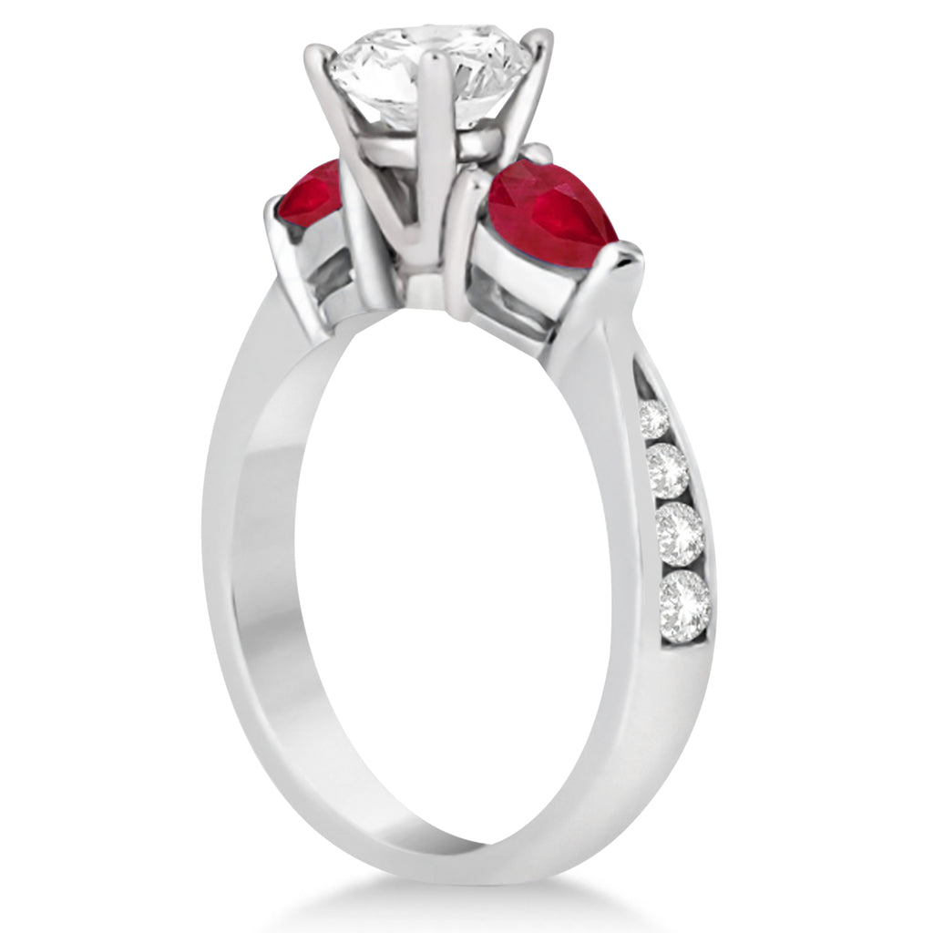 Round Diamond & Pear Ruby Gemstone Engagement Ring 14k White Gold (1.79ct)