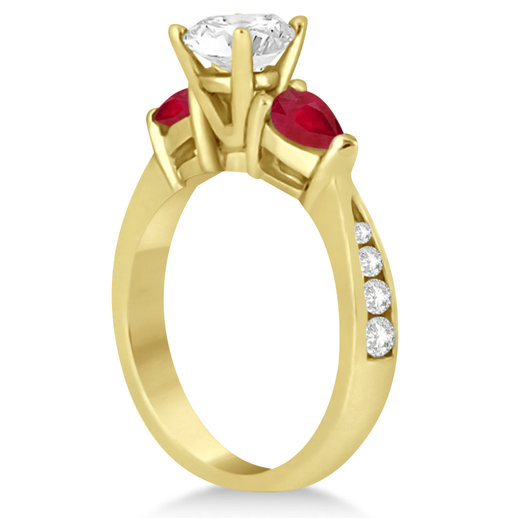 Round Diamond & Pear Ruby Gemstone Engagement Ring 14k Yellow Gold (1.79ct)