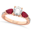 Round Diamond & Pear Ruby Gemstone Engagement Ring 18k Rose Gold (1.79ct)