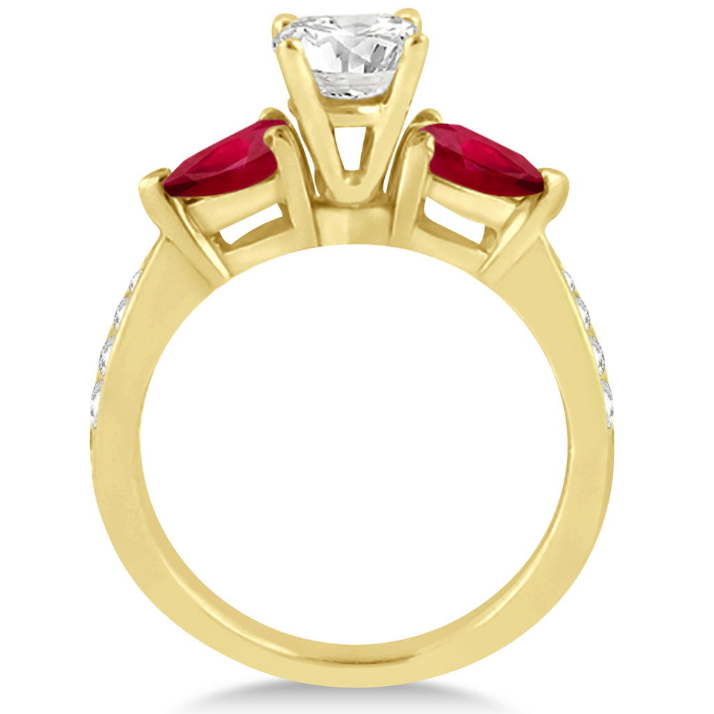 Round Diamond & Pear Ruby Gemstone Engagement Ring 18k Yellow Gold (1.79ct)