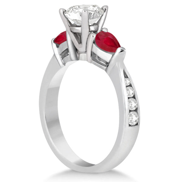 Diamond & Pear Ruby Gemstone Engagement Ring 14k White Gold (0.79ct)